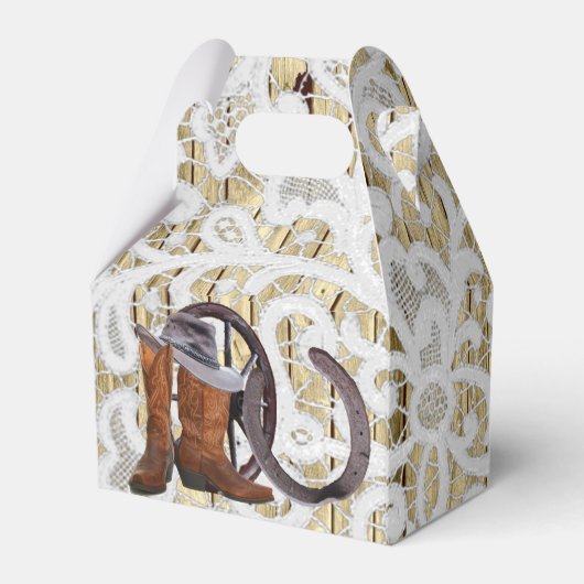 Land western filigraan kant damast bruiloft bedankdoosjes (Achterkant)