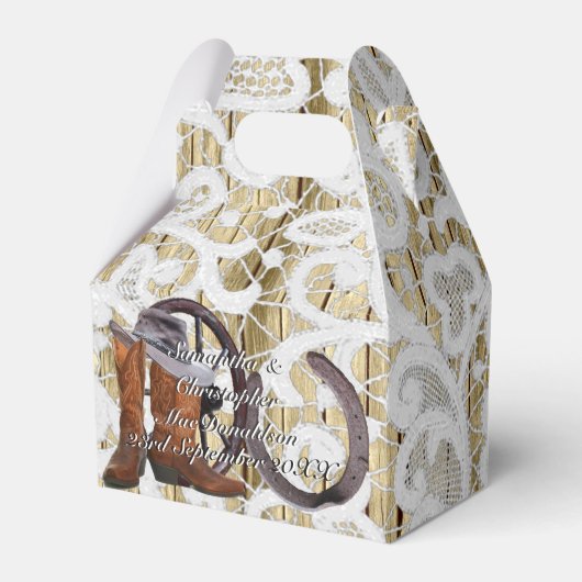 Land western filigraan kant damast bruiloft bedankdoosjes (Voorkant Zijde)