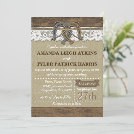 Land Western Hoefijzer huwelijksuitnodigingen Kaart (Staand voorkant)