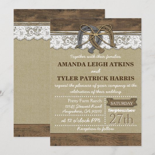 Land Western Hoefijzer huwelijksuitnodigingen Kaart (Voorkant / Achterkant)