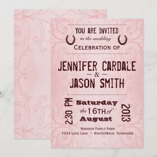 Land Western Hoefijzer Roze bruiloft Kaart (Voorkant / Achterkant)