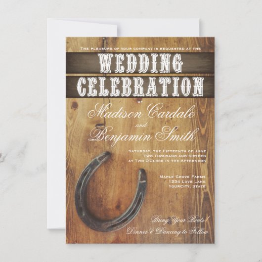 Land Western Hoefijzer Rustic Wedding Invites Kaart (Voorkant)
