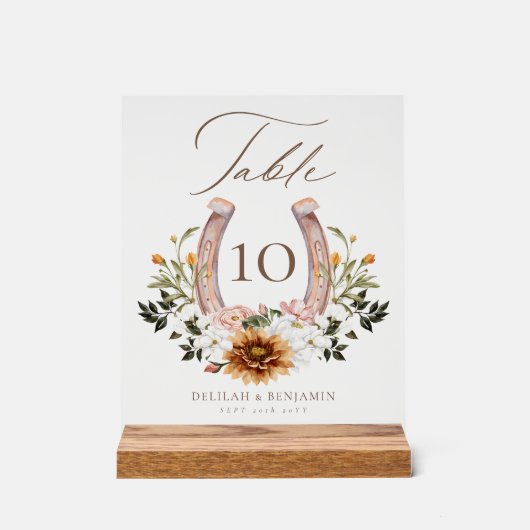 Land Western Hoefijzer Waterverf Floral Crest Acryl Bord (Voorkant)