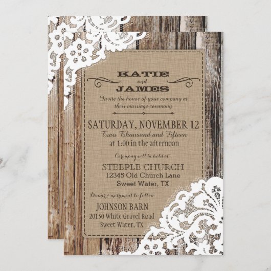 Land Western hout Rustic Wedding Kaart (Voorkant / Achterkant)