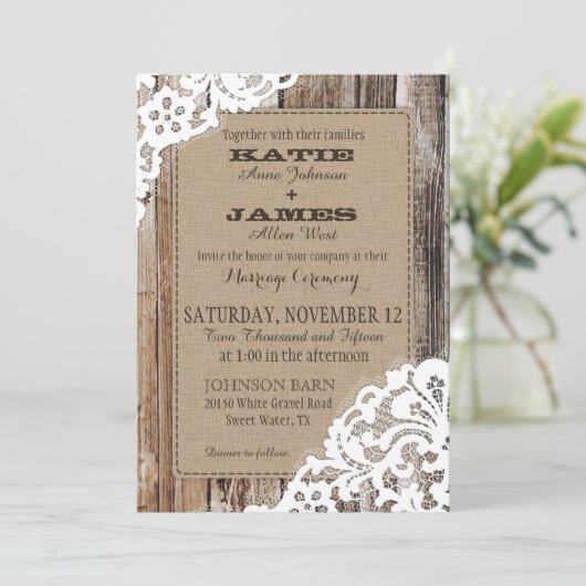 Land Western hout Rustic Wedding Kaart (Staand voorkant)