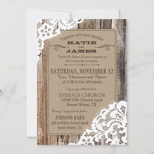 Land Western hout Rustic Wedding Kaart (Voorkant)