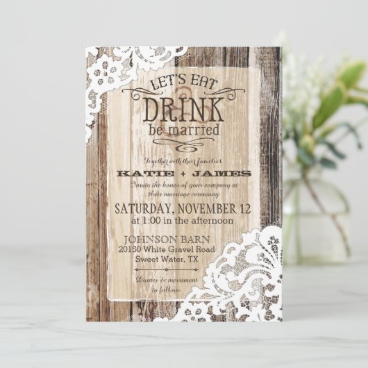 Land Western hout Rustic Wedding Kaart (Staand voorkant)