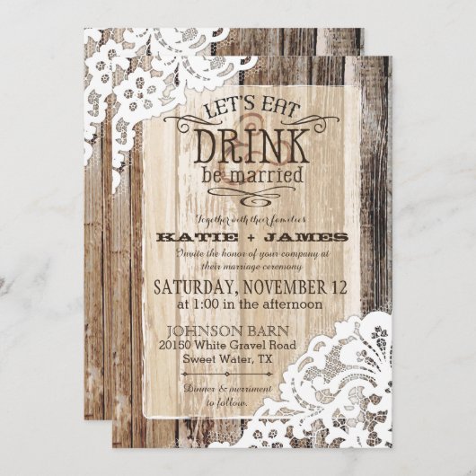 Land Western hout Rustic Wedding Kaart (Voorkant / Achterkant)