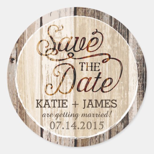 Land Western Hout Rustiek Save the Date Label (Voorkant)