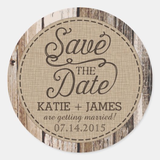 Land Western Hout Rustiek Save the Date Label (Voorkant)
