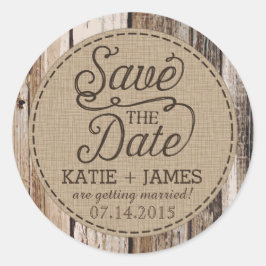Land Western Hout Rustiek Save the Date Label