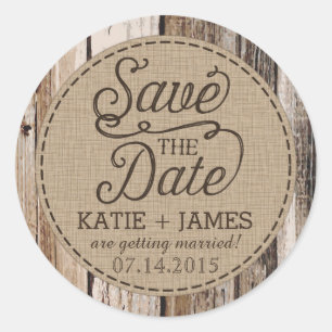 Land Western Hout Rustiek Save the Date Label