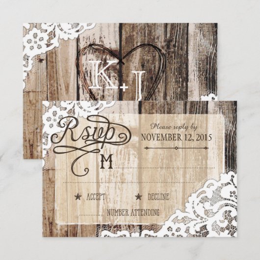 Land Western Houten Kant Rustieke RSVP-Kaart RSVP Kaartje (Voorkant / Achterkant)