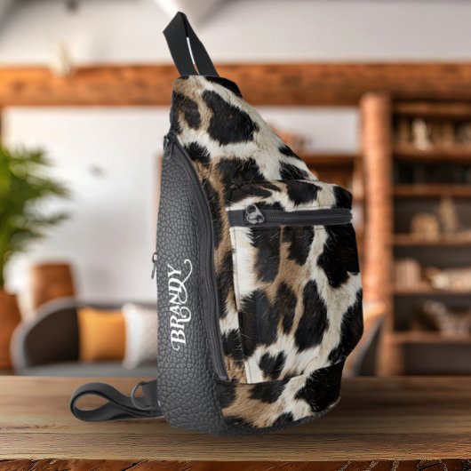 Land Western Koeienhuid en Leer Gedrukt Sling Bag