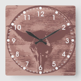 Land Western Longhorns Bull Skull Cowboy Gifts Vierkante Klok