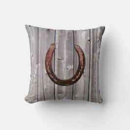 Land Western Lucky Hoefijzer Rustic Wood Pillow Kussen