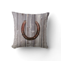 Land Western Lucky Hoefijzer Rustic Wood Pillow