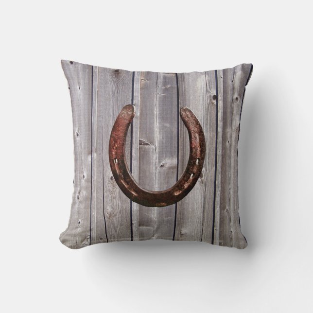 Land Western Lucky Hoefijzer Rustic Wood Pillow Kussen (Voorkant)