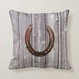 Land Western Lucky Hoefijzer Rustic Wood Pillow Kussen