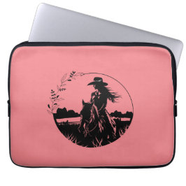 Land Western Meisje Paardrijden op het veld Laptop Sleeve