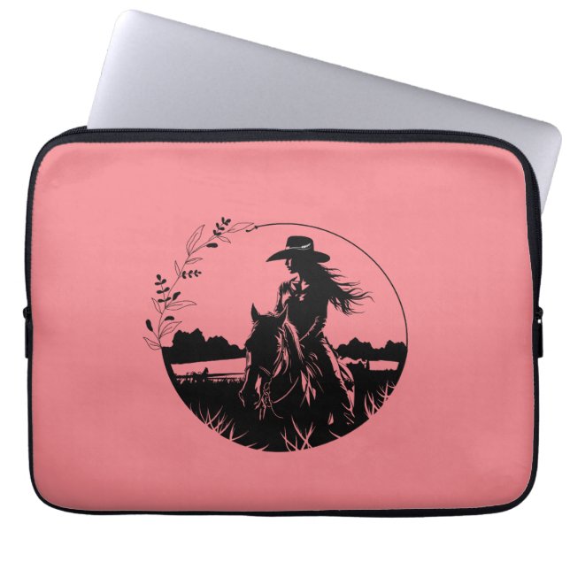 Land Western Meisje Paardrijden op het veld Laptop Sleeve (Voorkant)