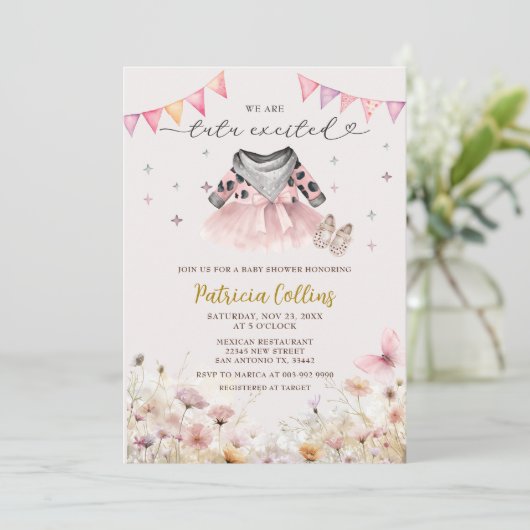 Land Western Meisje Tutu Floral Baby shower Kaart (Staand voorkant)