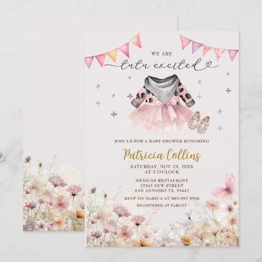 Land Western Meisje Tutu Floral Baby shower Kaart (Voorkant / Achterkant)