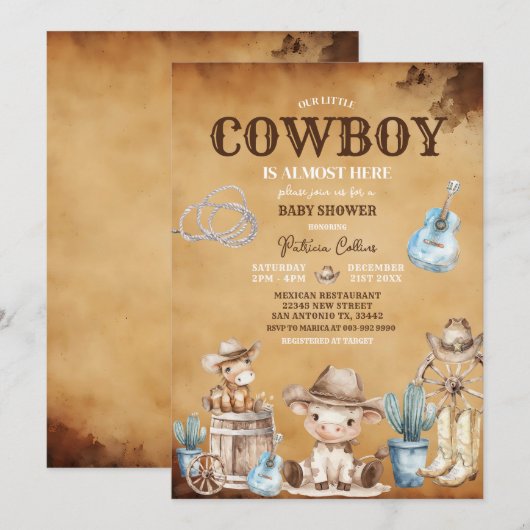 Land Western Ons kleine cowboy Baby shower Kaart (Voorkant / Achterkant)