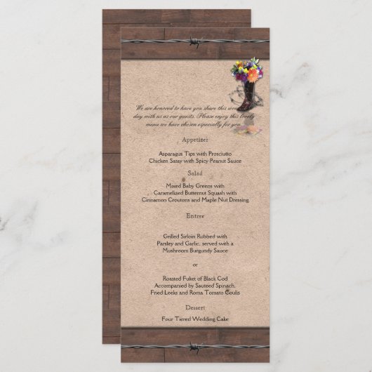 Land Western prikkeldraad bruiloft Menu (Voorkant / Achterkant)