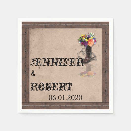 Land Western prikkeldraad bruiloft servet (Voorkant)