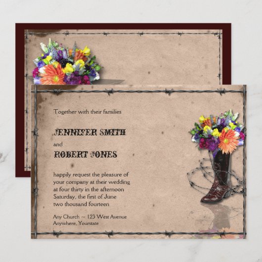 Land Western prikkeldraad bruiloft uitnodiging (Voorkant / Achterkant)