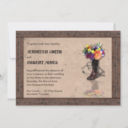 Land Western prikkeldraad bruiloft uitnodiging v2 (Voorkant)