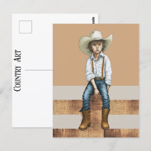Land Western Ranch Young Cowgirl op poststijl Briefkaart