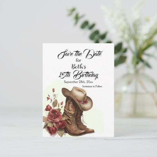 Land Western, Roos, 15e Verjaardag Save the Date Briefkaart (Staand voorkant)