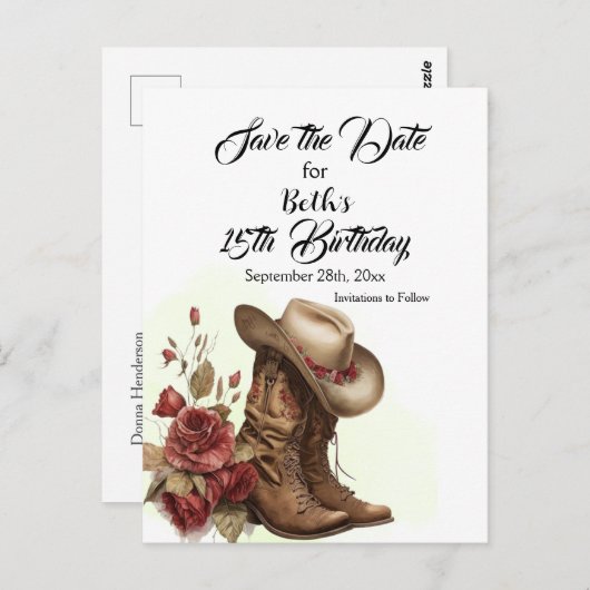 Land Western, Roos, 15e Verjaardag Save the Date Briefkaart (Voorkant / Achterkant)