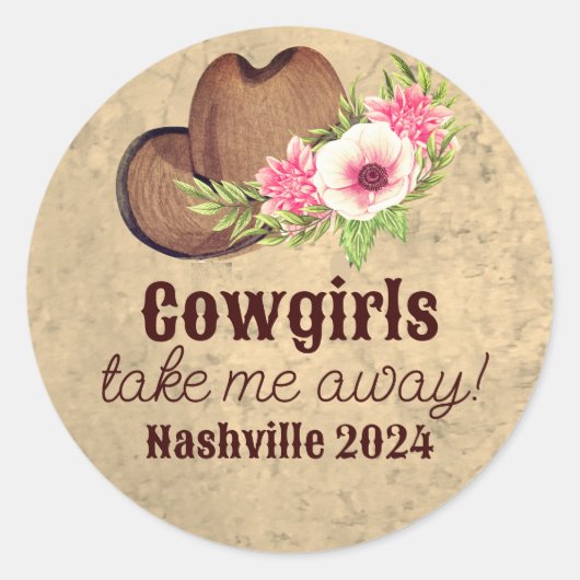 Land western roze bloemig Cowgirl Ronde Sticker (Voorkant)