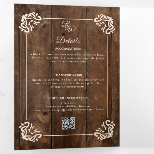 Land Western Rustiek Hout Formele Trifold Bruiloft Drieluik Uitnodiging (Binnenzijde eerst)