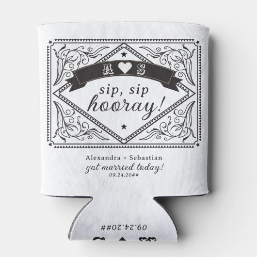 Land Western Rustieke Bloemen Zwart Wit Huwelijk Blikjeskoeler (Achterkant)