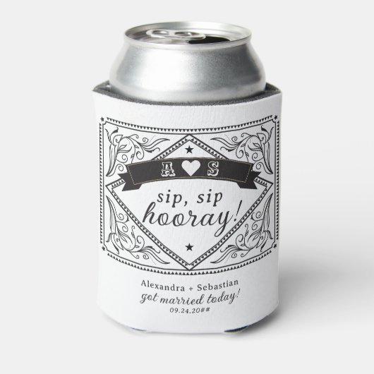 Land Western Rustieke Bloemen Zwart Wit Huwelijk Blikjeskoeler (Blikje Achterkant)