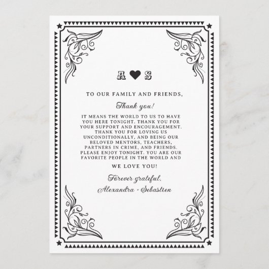 land Western rustieke eenvoudige chique bruiloft Menu (Achterkant)