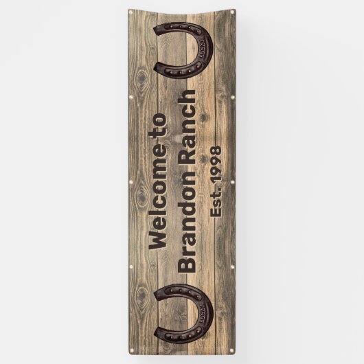 Land Western Rustin Barn Wood Hoefijzer Welkom Spandoek (Verticaal)
