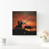 Land Western Steer Roping Long Horn Cowboy Vierkante Klok (Huis)