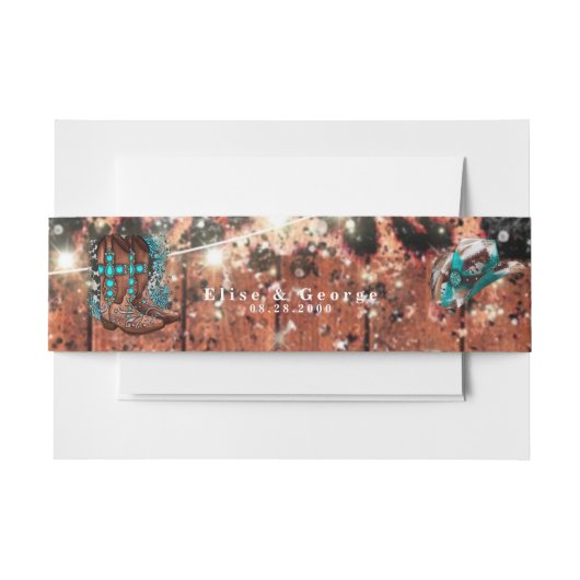 Land Western Turquoise Wooden Wedding Custom Uitnodigingen Wikkel (Voorkant Voorbeeld)