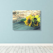 Land-Western, Zonnebloemen en Bijbelvers Canvas Afdruk (Insitu (Houten vloer))