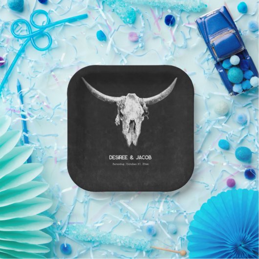 Land Western Zwart-wit Bull Skull Papieren Bordje (Feest)