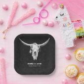 Land Western Zwart-wit Bull Skull Papieren Bordje (Feest)