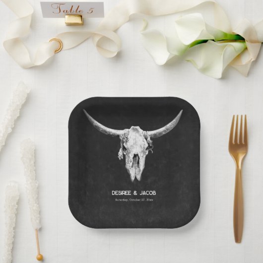 Land Western Zwart-wit Bull Skull Papieren Bordje (Huwelijk)