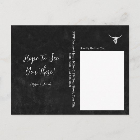 Land Western Zwart-wit Bull Skull Uitnodiging Briefkaart (Achterkant)