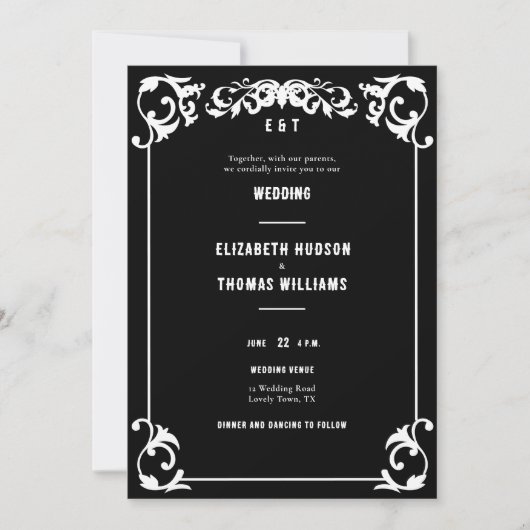 Land Western  Zwart Wit Formele Bruiloft Kaart (Voorkant)