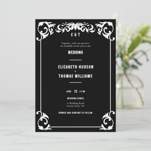 Land Western  Zwart Wit Formele Bruiloft Kaart (Staand voorkant)
